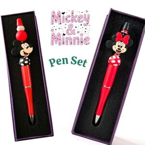 Limited Edition Mickey & Minnie Rhinestone Beaded Pen Set- Gift Box Included